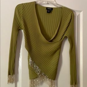 Olive green top with beads